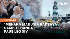 Paus Leo XIV mendapat sambutan istimewa saat mengunjungi Barcelona, Spanyol, Selasa malam. Lebih dari 100 orang membentuk menara manusia setinggi sekitar 10 meter sebagai bagian dari tradisi khas Catalonia yang dikenal dengan sebutan "castells".