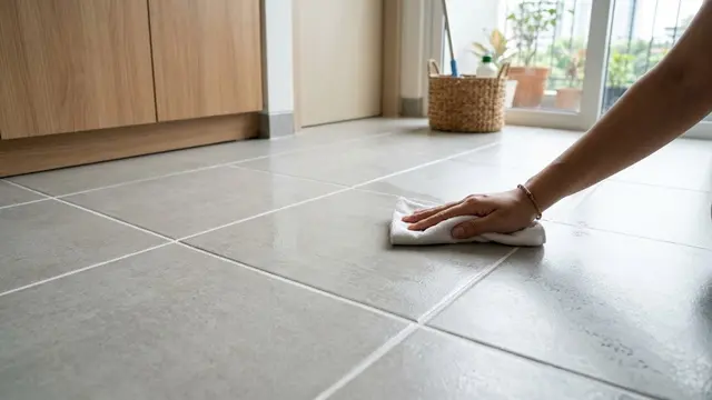 Bilas dan Keringkan Lantai Dapur Secara Menyeluruh