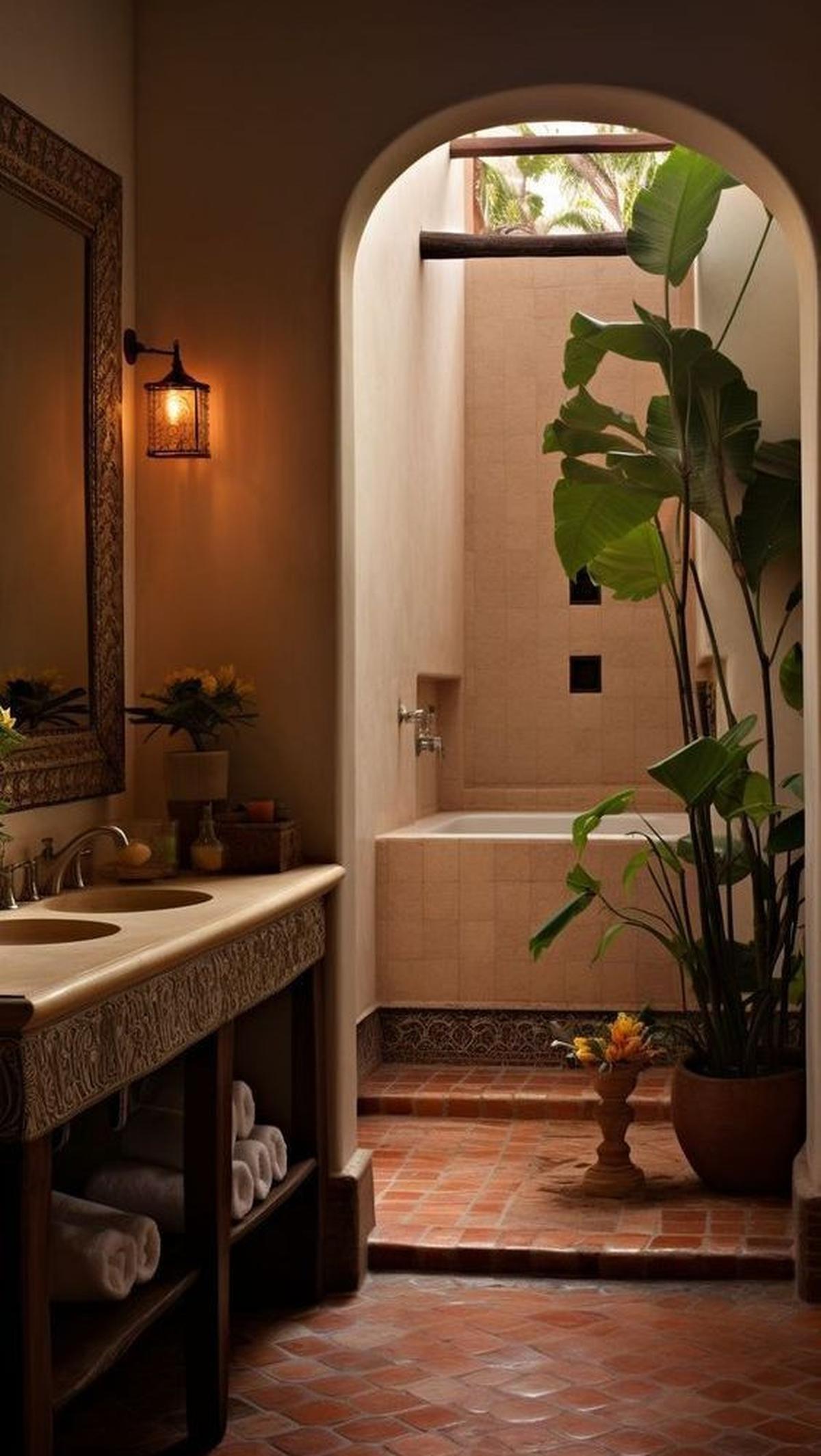 5. Desain Kamar Mandi Mediterania dengan Semi Outdoor<br>