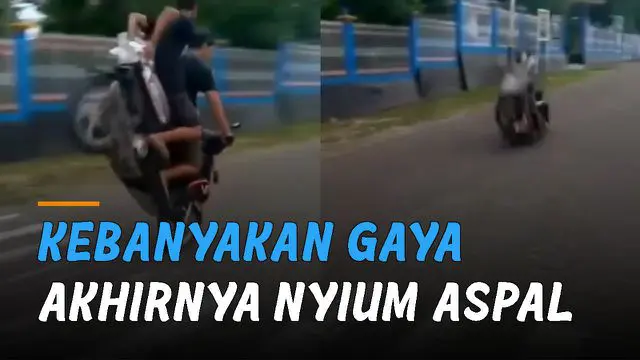 Ada-ada saja aksi dua pemuda ini lakukan aksi freestyle motor akhirnya nyium aspal.