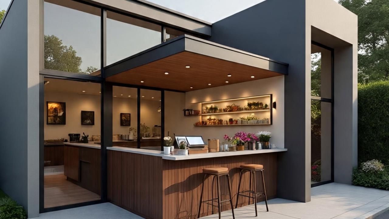 Desain Rumah L-Shape dengan Warung Kecil di Depan
