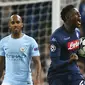 Gelandang Napoli, Amadou Diawara, melakukan selebrasi usai mencetak gol ke gawang Manchester City pada laga Liga Champions di Stadion Etihad, Selasa (17/10/2017). Manchester City menang 2-1 atas Napoli. (AP/Dave Thompson)