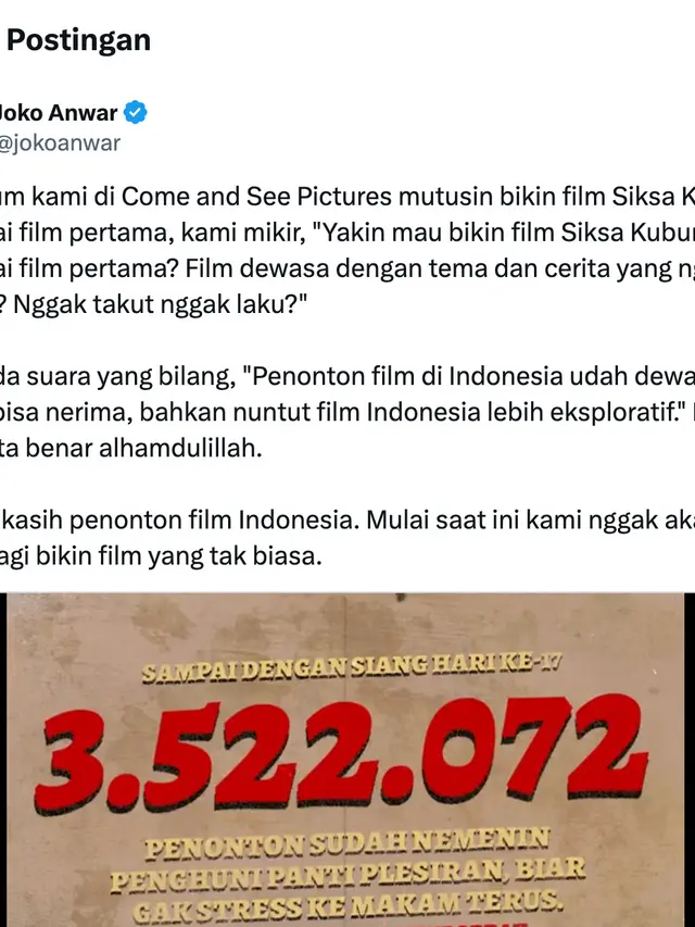 Unggahan Joko Anwar. (Foto: Dok. Twitter @jokoanwar)