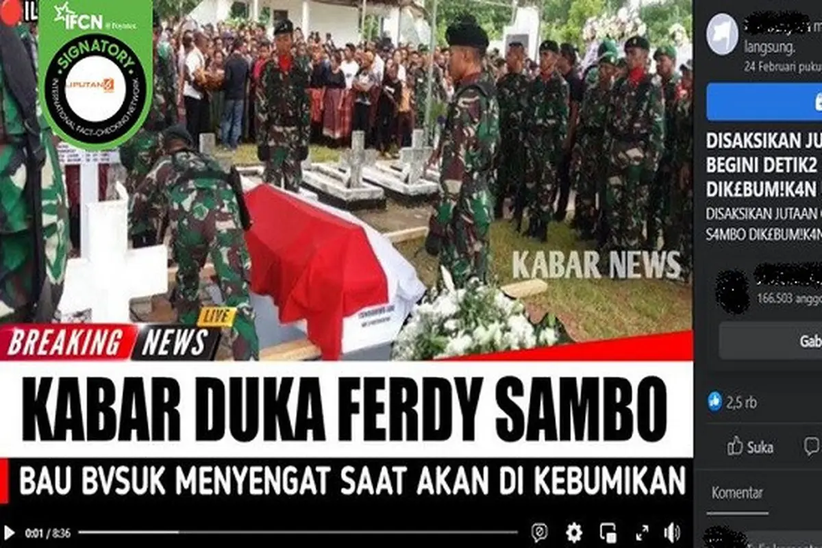 Gambar Tangkapan Layar Video Hoaks Ferdy Sambo Dikebumikan usai Dieksekusi (sumber: Facebook).