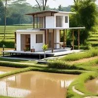 7 Gambar Rumah Sederhana Tepi Sawah yang Modern dan Estetik (Sumber: Meta AI)