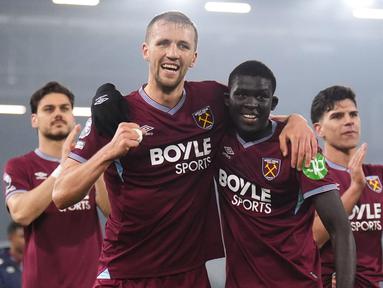 West Ham berhasil memetik kemenangan dalam laga lanjutan Liga Inggris 2025/2026 saat bertandang ke markas Fullham di Craven Cottage, London, Rabu (04/03/2026). (AP Photo/PA/John Walton)