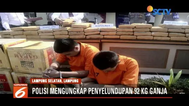 Polisi berhasil gagalkan penyelundupan ganja seberat 92 kilogram yang akan dibawa dari Sumatra ke Jawa.