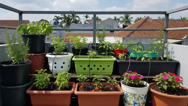 Ide Kebun Mini di Rumah dengan Sistem Irigasi Tetes Pot dan Kontainer Otomatis