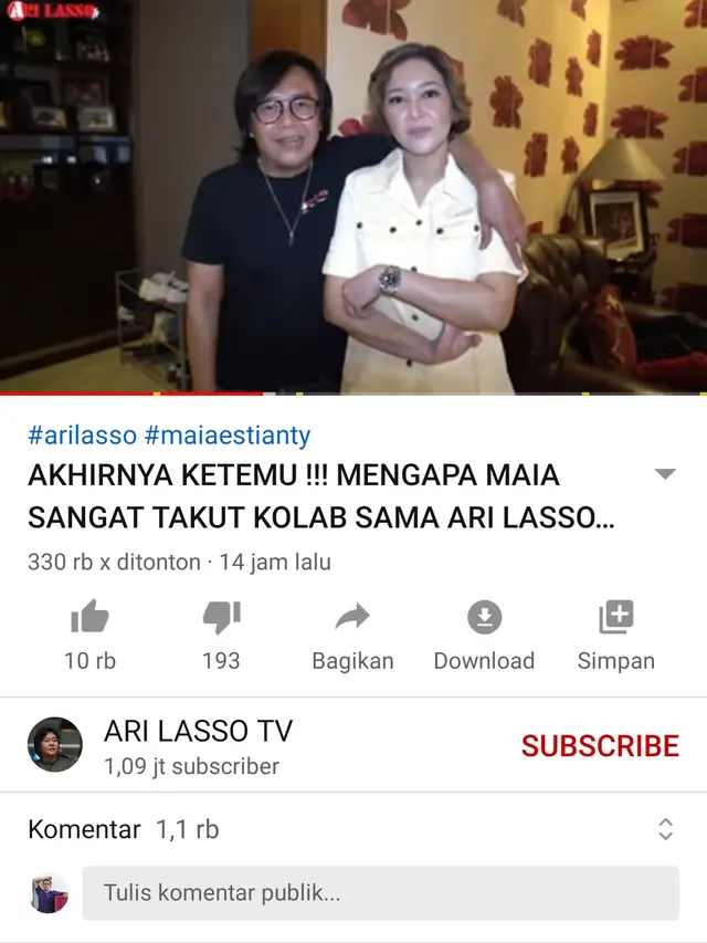 Unggahan Ari Lasso. (Foto: YouTube Ari Lasso)
