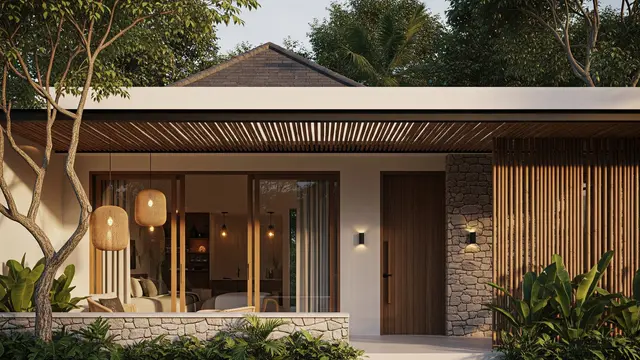 Kanopi Kayu atau Bambu sebagai Pelindung Visual