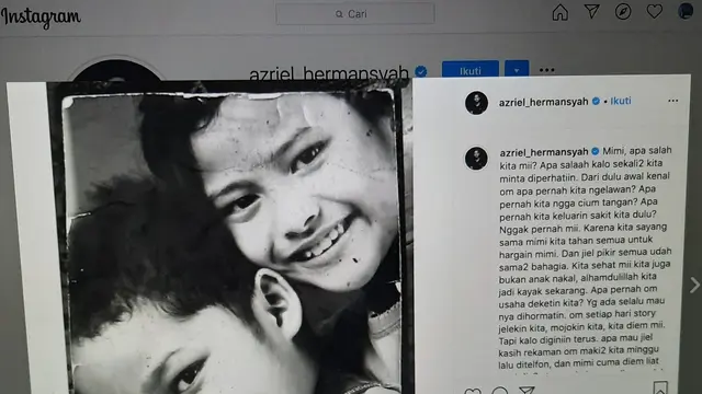 Unggahan Azriel Hermansyah. (Foto: Instagram @azriel_hermansyah)