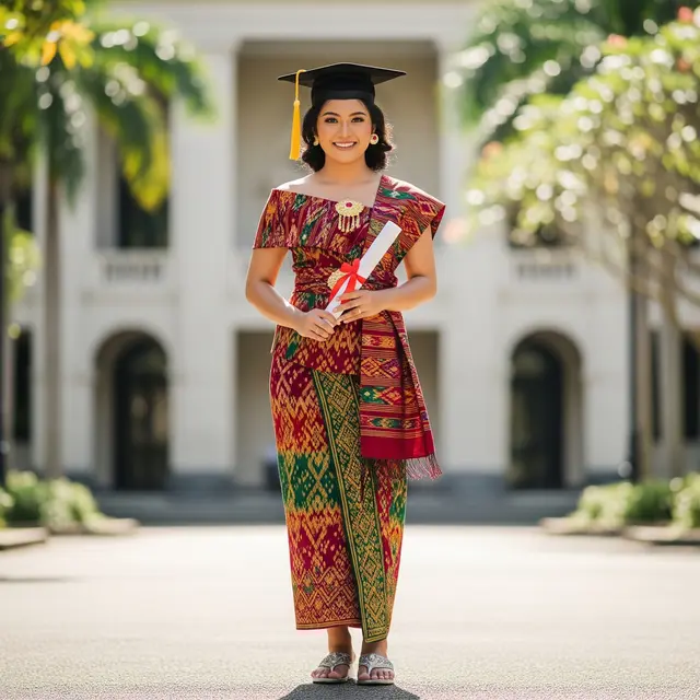 Dress Endek dengan Aksen Draperi
