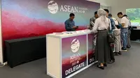 Media centre bagi para jurnalis peliput pertemuan Menlu ASEAN dalam ASEAN Ministerial Meeting/ Post Ministerial Meeting (AMM/PMC) yang berlokasi di Wisma BNI. (Liputan6/Benedikta Miranti)