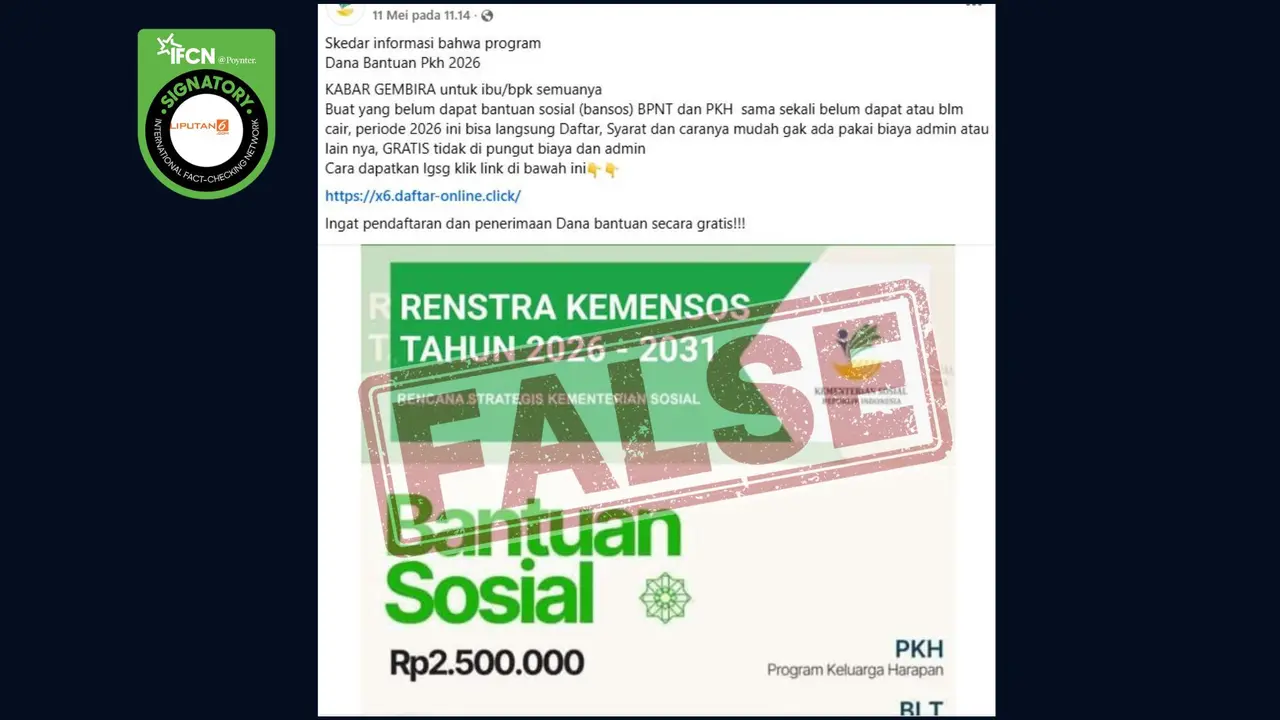 Cek Fakta Liputan6.com menangkap layar klaim link pendaftaran BPNT dan PKH 2026
