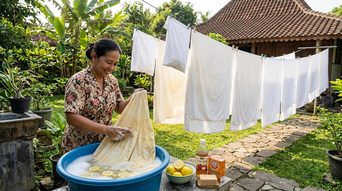 Cara Membersihkan Seprai yang Menguning karena Lama Disimpan (AI Generated)