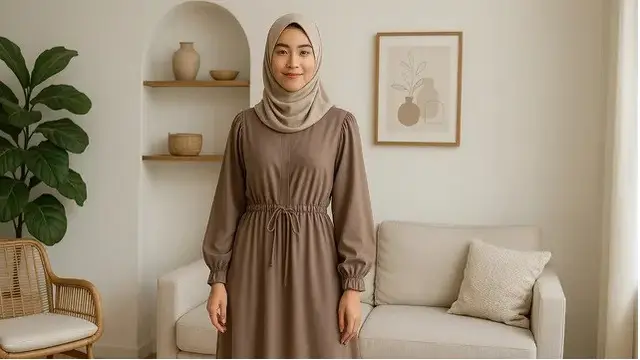 7 Model Gamis Tali Serut Pinggang yang Modis dan Nyaman, Cocok untuk Segala Aktivitas (sumber:AI)