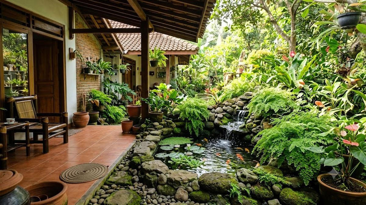 7 Teras Rumah dengan Tanaman Suplir dan Kolam Mini, Hadirkan Suasana Sejuk Setiap Hari