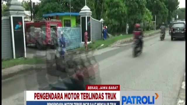 Seorang pengendara motor tewas telindas saat mencoba salip truk di Cikarang Selatan, Kabupaten Bekasi.