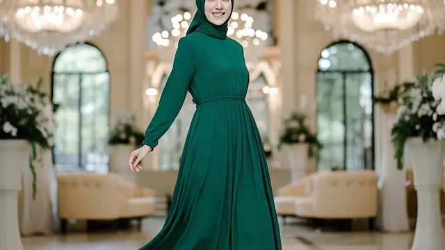 Referensi baju bridesmaid polos model "Dress Maxi Warna Emerald Green"/Via Meta AI