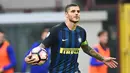 Kapten Inter Milan, Mauro Icardi mencatatkan namanya pada jajaran top skor Serie A Italia hingga pekan ke-9 dengan enam gol. (AFP/Giuseppe Cacace)