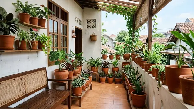 Jenis Pot yang Sama agar Terlihat Rapi Teras Rumah
