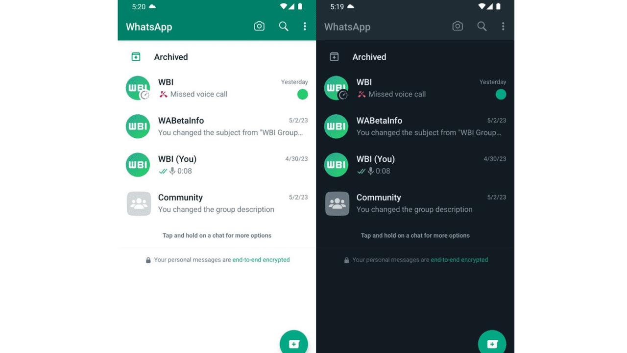 Tampilan baru aplikasi WhatsApp untuk Android hadirkan bilah navigasi di bagian bawah aplikasi