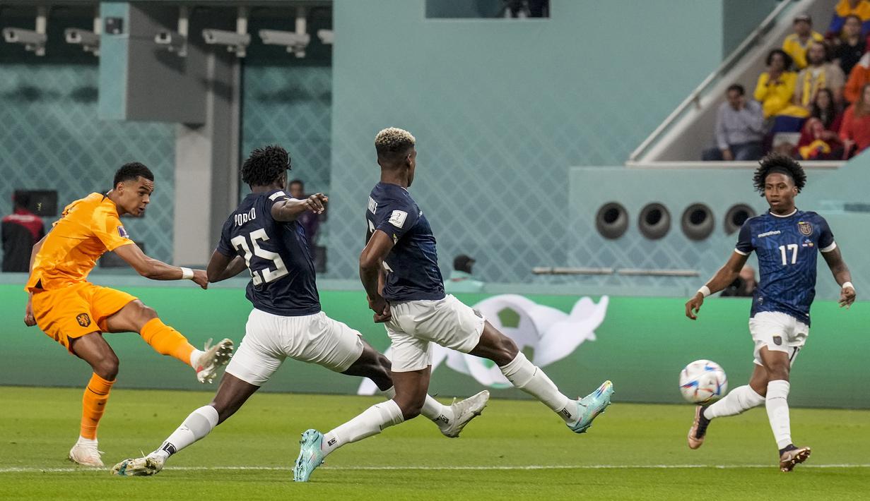Babak pertama menjadi milik Belanda berkat keunggulan satu gol yang dicetak oleh Cody Gakpo saat laga baru memasuki menit ke-6. (AP Photo/Natacha Pisarenko)