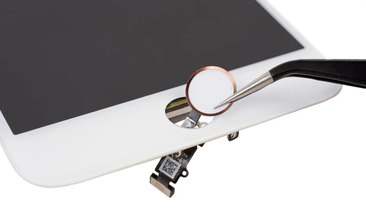 Tombol home iPhone 7 Plus dilengkapi Taptic Engine diperlihatkan dalam sesi bedah oleh iFixit's di Jepang, (15/9). Ponsel ini memiliki layar beresolusi 1080 x 1920 pixels (-401 ppi pixel density). (Courtesy iFixit/REUTERS)