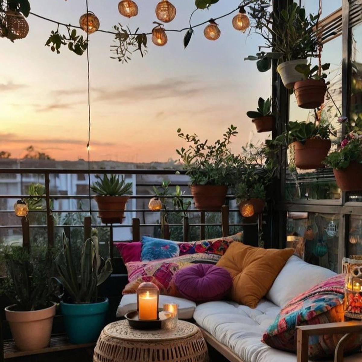 Ilustrasi Taman Balkon Bergaya Bohemian (©Pinterest)