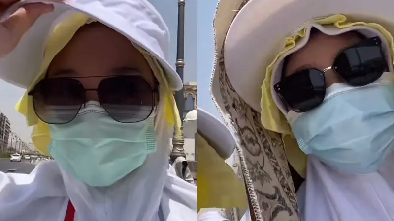 Seorang jemaah haji Indonesia berbagi kiat untuk menghalau cuaca panas nan ekstrem di Makkah dengan kanebo.