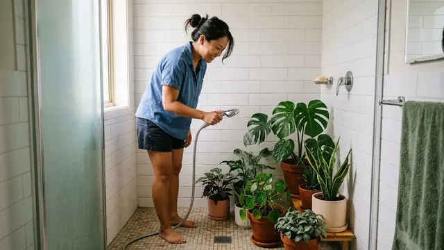 Mandikan Tanaman di Bawah Shower