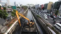 Alat berat mengeruk lumpur yang mengendap di Kali Cideng, Jakarta, Senin (19/10/2015). Pemprov DKI Jakarta terus berupaya sampah yang mengendap di sejumlah sungai agar permasalahan banjir dapat segera teratasi. (Liputan6.com/Immanuel Antonius)
