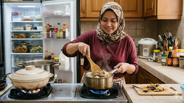 Tips Menyimpan dan Mengolah Sisa Makanan Lebaran (Foto: Gemini AI)