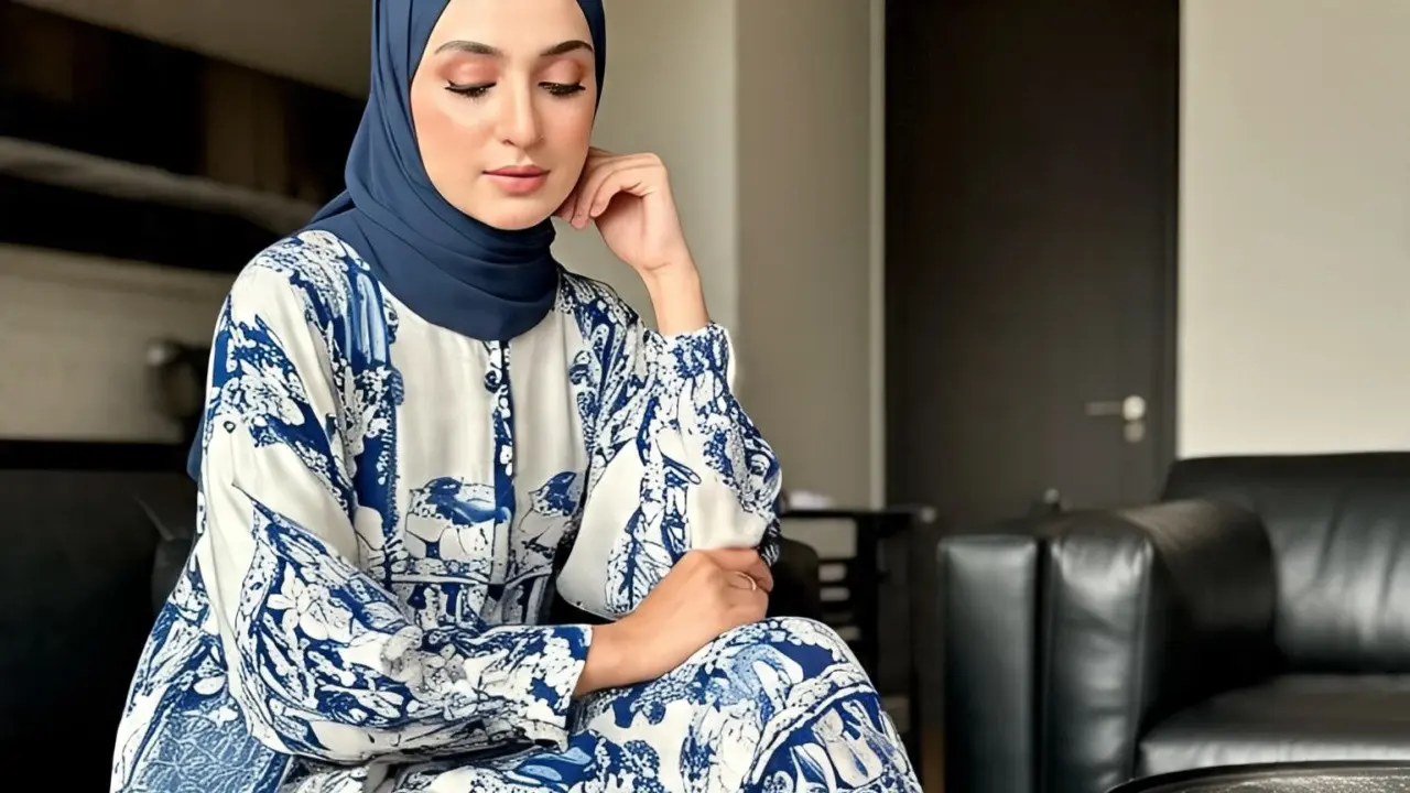 Ilustrasi gamis rayon motif (Created by Meta AI)