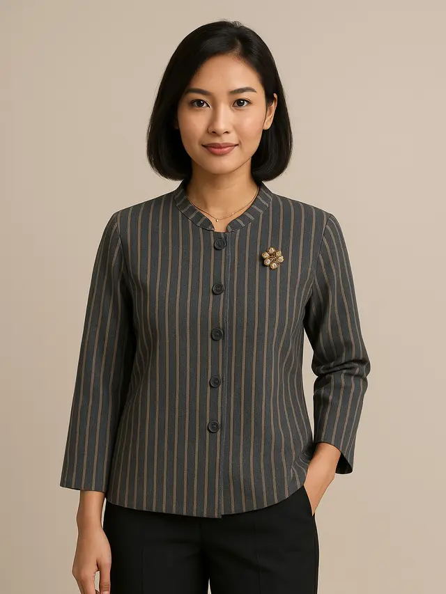 Blus Lurik Kancing Depan