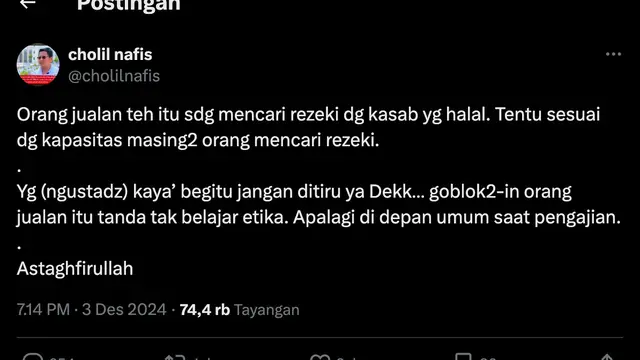 Unggahan Cholil Nafis. (Foto: Dok. Twitter @cholilnafis)