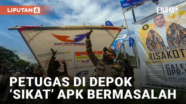 VIDEO: Petugas Gabungan Tertibkan Alat Peraga Kampanye Bermasalah di Depok
