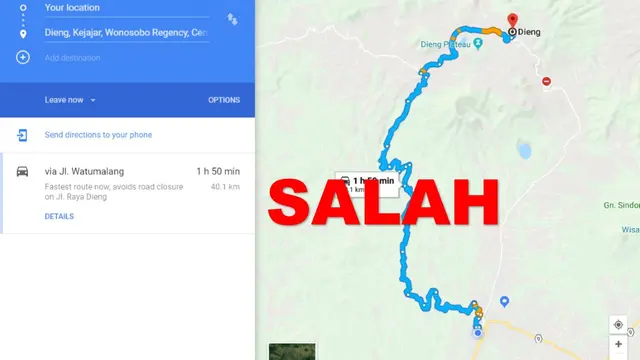 Aplikasi peta sebabkan puluhan kendaraan turis kesasar ke jalur sempit dan ekstrem di Dieng. (Foto: Liputan6.com/ Muhamad Ridlo)
