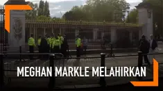 Seorang pria ditahan di depan istana Buckingham saat pengumuman kelahiran anak Pangeran Harry dan Meghan Markle.