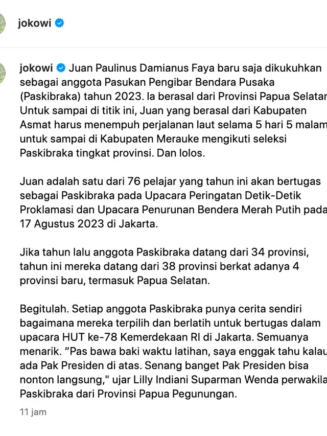 Unggahan Presiden Jokowi. (Foto: Dok. Instagram @jokowi)
