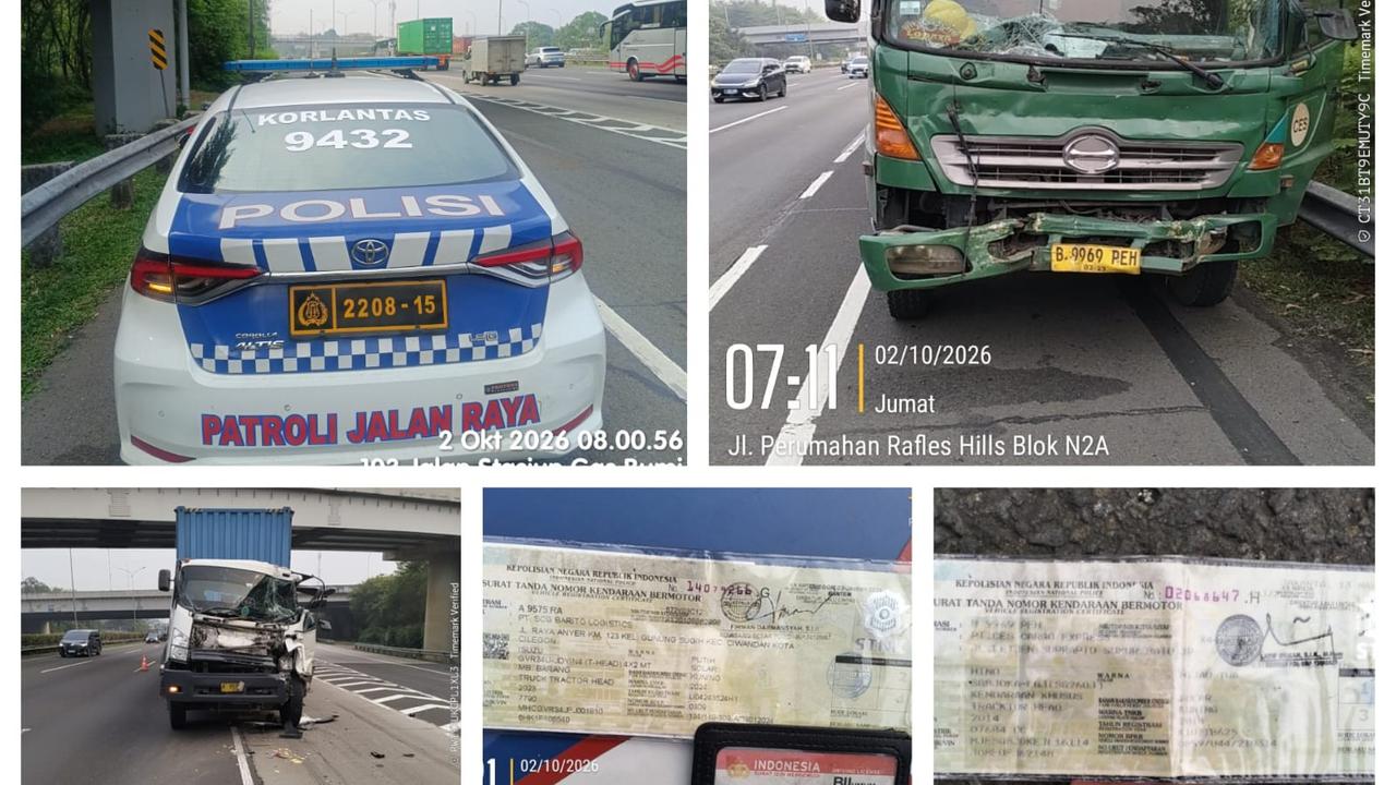 Dua Truk Tronton Tabrakan di Tol Jagorawi KM 16