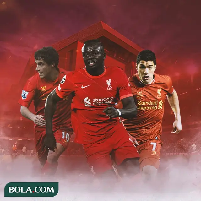 Ilustrasi - Philippe Countinho, Sadio Mane, Luis Suarez