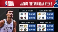 Jadwal pertandingan bola basket NBA Season 2024/25 pada week ke 6 di Vidio. (sum. doc. vidio.com)