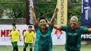 Bomber Bola.com, Ario Yosia, melakukan selebrasi usai mencetak gol ke gawang Jawa Pos pada laga Media Cup 2022 di Triboon Mini Soccer, Jakarta Selatan, Kamis (6/10/2022). (Bola.com/M Iqbal Ichsan)