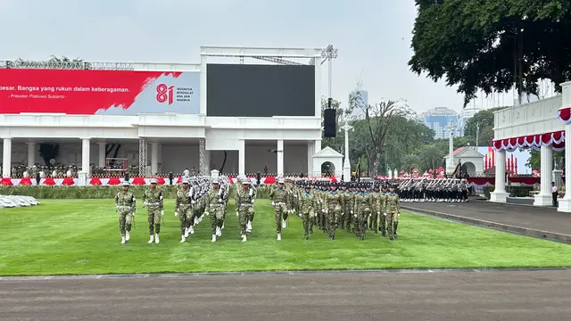 Paskibaraka hingga Petugas Upacara HUT ke-81 RI Gelar Latihan di Istana Merdeka.