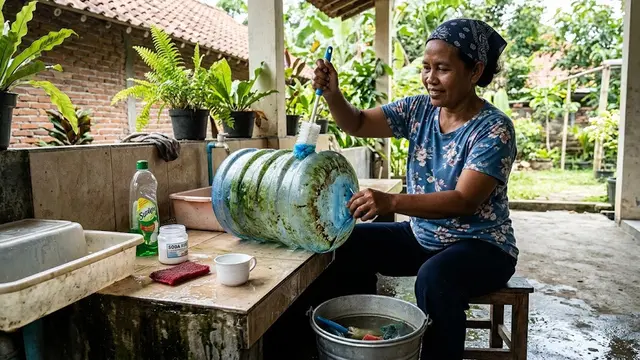 Cara Membersihkan Galon Berlumut (AI Generated)