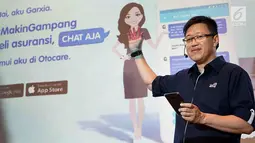 CEO Asuransi Astra Rudy Chen menjelaskan aplikasi Garxia (Garda experience intelligent assistance) bersamaan HUT ke-62 Asuransi Astra di Jakarta, Rabu (12/9). Garxia merupakan virtual assistant pertama di Indonesia. (Liputan6.com/HO/Eko)