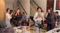 Momen Dewi Perssik nyanyi bareng keponakan di acara keluarga. (Sumber: Instagram/rosameldianti29)