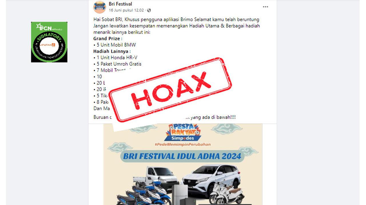 Tangkapan layar hoaks pembagian hadiah dari BRI