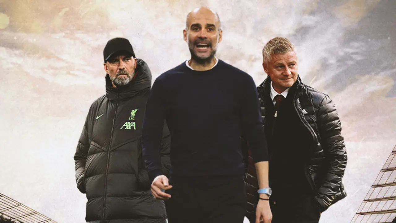 Ilustrasi - Pep Guardiola Dikelilingi Jurgen Klopp dan Ole Gunnar Solskjaer